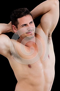 Portrait of a shirtless muscular man