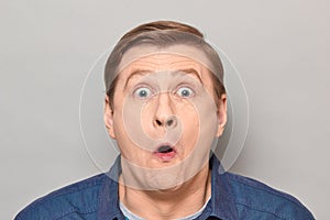 Portrait of shocked mature man with widened eyes and open mouth