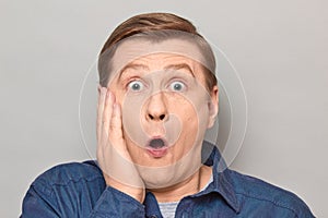 Portrait of shocked mature man with widened eyes and open mouth