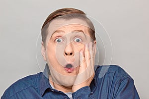 Portrait of shocked mature man with widened eyes and open mouth