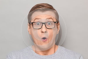 Portrait of shocked mature man with widened eyes and open mouth