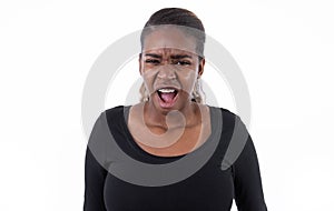 Portrait of shouting African American woman