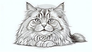 portrait of siberian catvector Line illustration on white background - generated by ai
