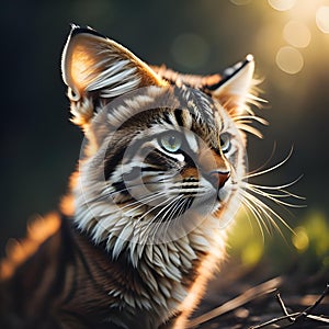 Portrait of a Siberian tiger in the sunset light. Beautiful cat face. generative ai