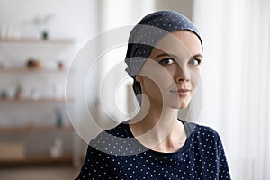 Portrait of sick young woman suffer from cancer
