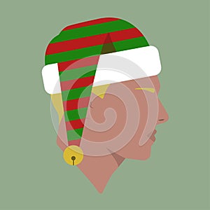 Portrait. Silhouette. Christmas in a hat. Avatar. Man head silhouette. Man Flat illustration.