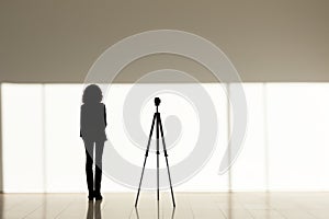 Portrait silhouette person woman female model poses photographer professional modern camera studio stylish fashion