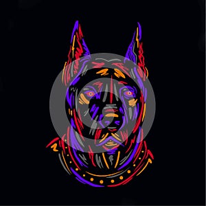 Portrait and silhouettes dog breed Doberman colorful hand drawing sketch vector illustration deaign print