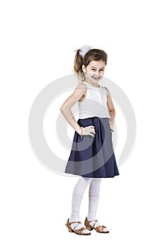 Portrait of a happy six-year-old girl against white background