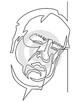 Portrait of a sleeping elderly man. The man leaned his head against the wall or window. Continuous line drawing. Vector