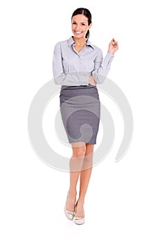 Portrait, smile and accountant with business woman in studio isolated on white background for corporate career. Job