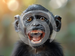 portrait of a smiling African monkey with all his teeth, A cute monkey lives in a natural forest