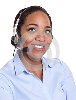 Portrait of a smiling african phone operator with headset