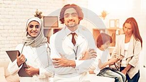 Portrait of Smiling Arabic Doctors Pediatricians