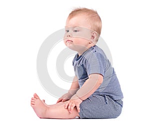 Portrait of smiling baby boy isolated on white background.