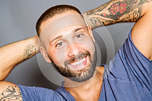 Portrait of smiling beared man