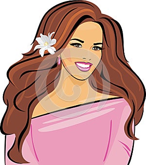 Portrait of a smiling beautiful woman in a pink dress