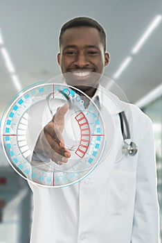 Portrait smiling black healthcare professional doctor with stethoscope
