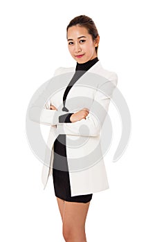 Portrait Of Smiling Business Woman Is Standing And Cross Arm.