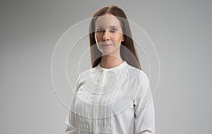 Portrait of smiling businesswoman on white