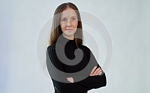 Portrait of smiling businesswoman on white