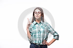 Portrait of a smiling casual woman showing thumbs up