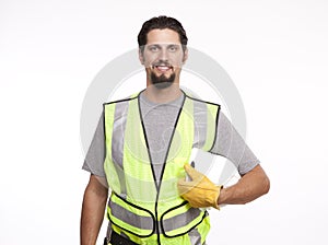 Portrait of a smiling construction worker with a hardhat