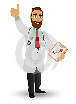 Portrait of a smiling doctor in a lab coat with a stethoscope, and tablet - folder for records on a white background