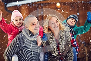 Portrait smiling family enjoying on Christmas eve