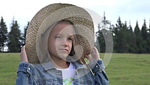 Portrait of Smiling Farmer Child Pasturing Cows, Cowherd Girl Face in Nature 4K