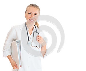 Portrait of smiling female doctor.