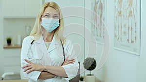 Portrait of smiling female doctor wear white medical uniform and stethoscope looking at camera, woman professional medic