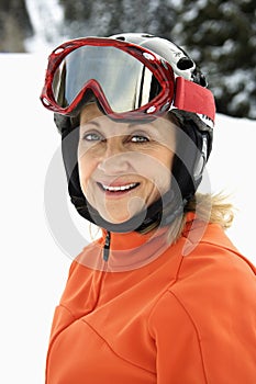 Portrait of Smiling Female Skier