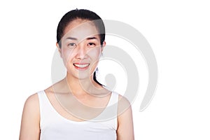 Portrait of smiling fitness young woman isolated on white background