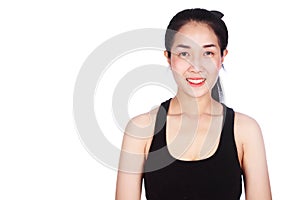 Portrait of smiling fitness young woman isolated on white background