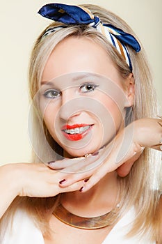 Portrait smiling girl with braces teeth straighten, tooth hygiene