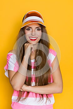 Portrait Of Smiling Girl In Plastic Cap