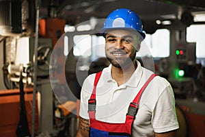 Portrait of a smiling handsome african american factory worker