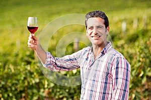 Portrait of smiling male vintner holding a glass of wine