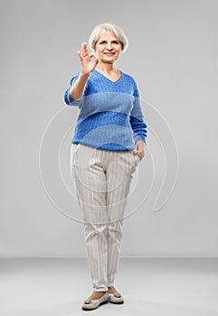 Portrait of smiling senior woman making ok gesture