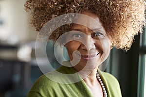 Portrait Of Smiling Senior Woman Sitting In Restaurant