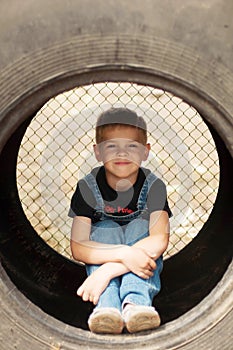 Portrait of smiling seven year old boy. Seven year old boy with