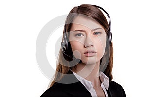 Portrait of smiling support phone operator in headset