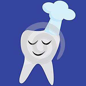 Portrait of the smiling tooth over blue background, vector or color illustration