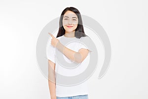 Portrait of smiling young asian woman wearing summer t shirt