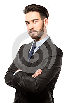 Portrait of a smiling young business man, isolated on white