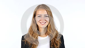 Portrait Of Smiling Young Businesswoman, Girl , White background
