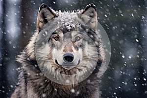 Portrait of a snow mountain wolf photo