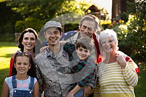 Portrait of soldier with family