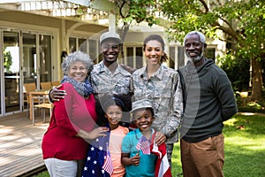 Portrait of soldier with family